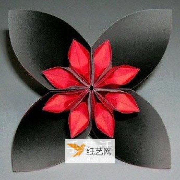 Illustration of the origami method of a beautiful four-petal flower ball