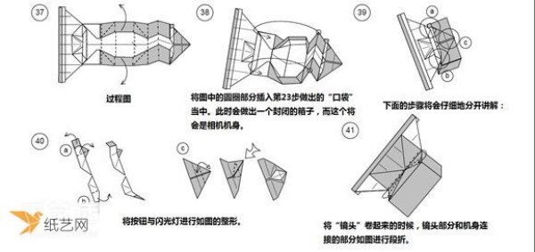 Detailed illustration of how to use the dollar bill folding paper camera