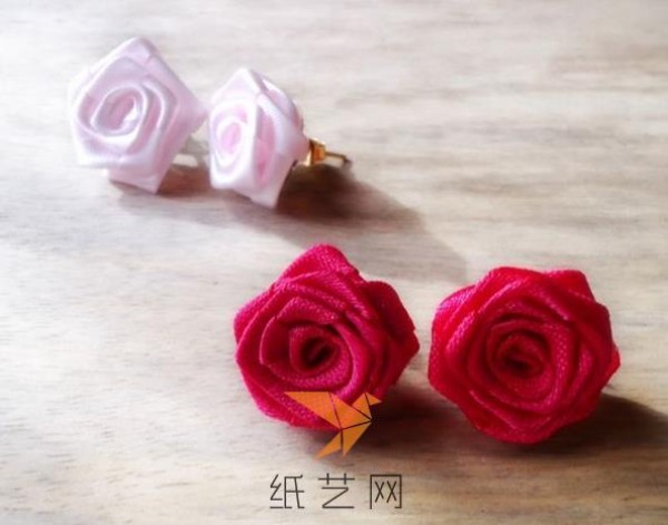 Tutorial on making beautiful ribbon flower rose earrings