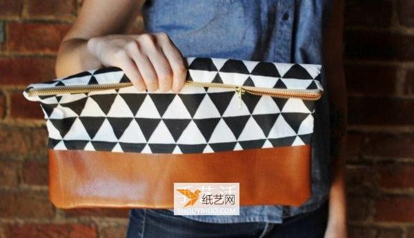 Handmade clutch bag made of non-woven fabric and leather