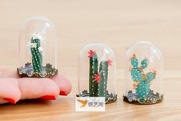 Realistic paper-carved glass potted plants in the mini world