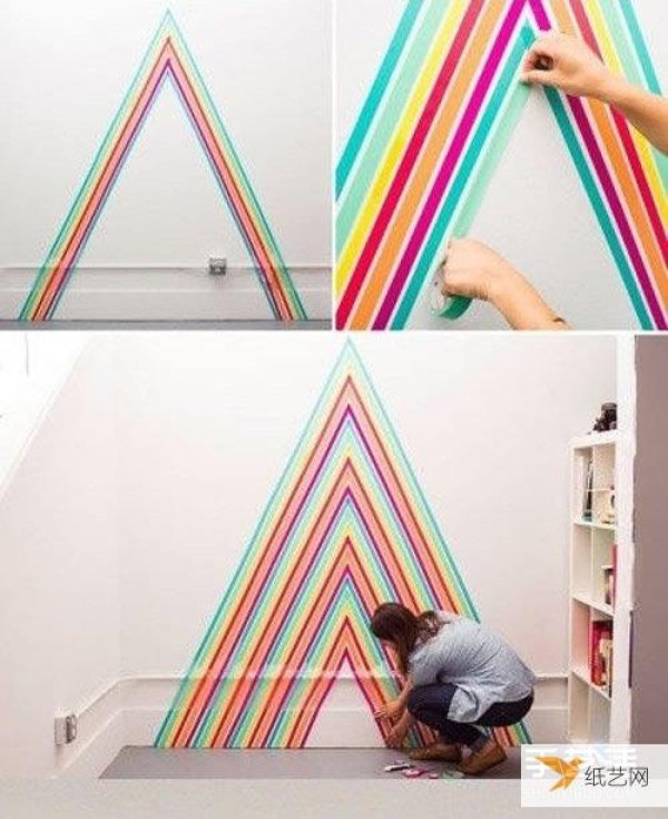 Very personalized and simple way to renovate and beautify home space. Creative painting with tape.