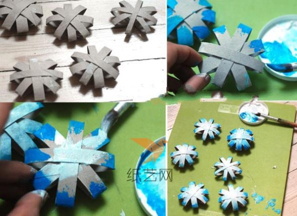 Tutorial for children to make Christmas decorative stars by hand using toilet paper tubes