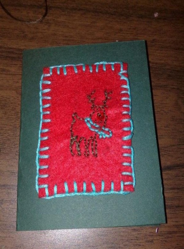 DIY elk Christmas card made from non-woven fabric