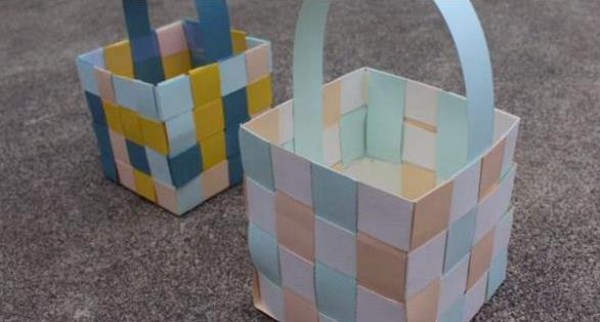 Tutorial on how to make hand-woven colorful baskets for childrens handicrafts