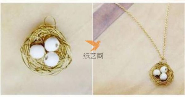 There are white bird eggs in the birds nest. Beaded necklace making tutorial. Beading tutorial.