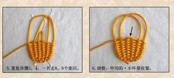 Decorative small flower basket weaving pure and beautiful handmade Chinese knot method small flower basket weaving tutorial pictures and illustrations