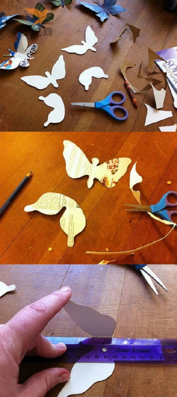 Beautiful butterflies made from used cardboard boxes in the Tutorial on Turning Waste into Treasures