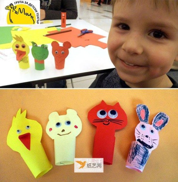 Illustration of how children make small animal hand puppet toys