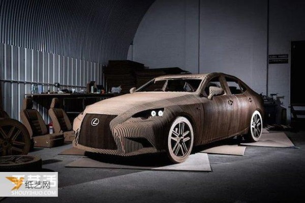 Make a 1:1 replica of a Lexus car using recycled cardboard