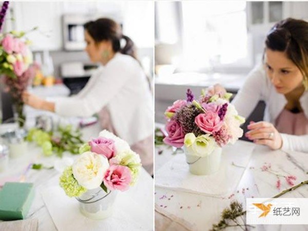 Tutorial on using mini iron buckets to make vases with beautiful decorative flower arrangements that look very personal