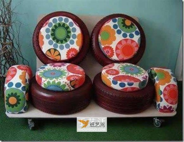 Sofa chairs repurposed from waste tires