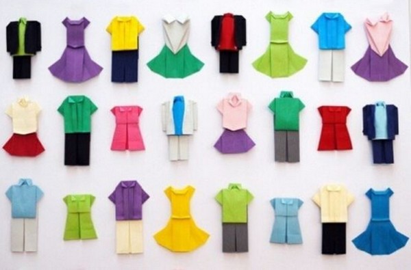 Collection of origami clothes for children | origami skirts | origami pants | origami clothes