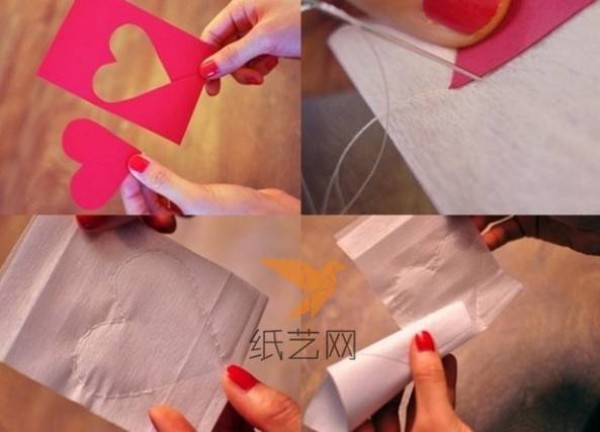 Illustrated tutorial on how to make handmade hearts for Valentine’s Day paper art tea bags