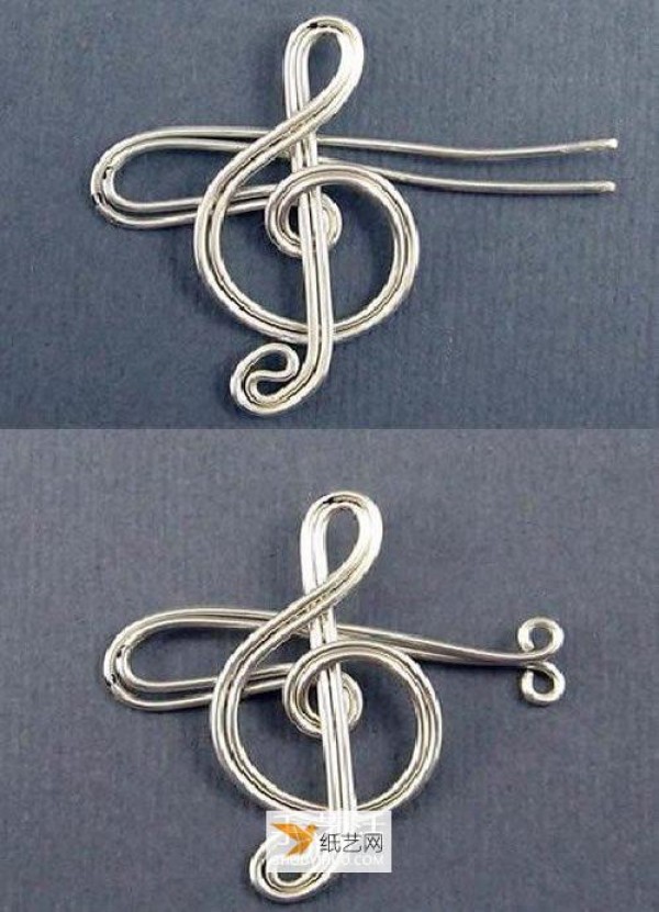 Treble clef earrings made of silver wire