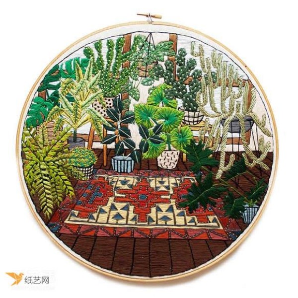 Take green potted plants as the theme and outline the greenery with every stitch.