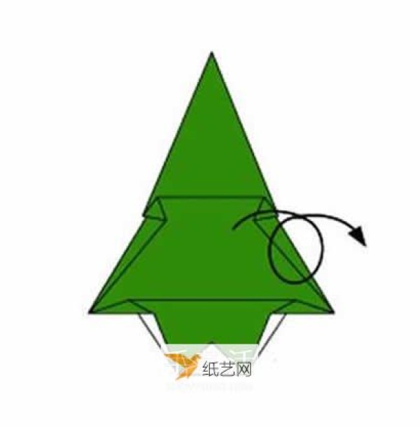 Illustration of folding a Christmas tree using a piece of origami paper