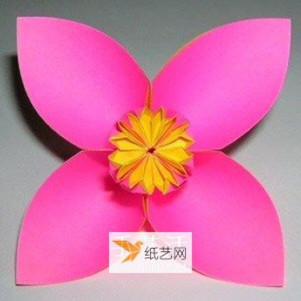 Illustration of the origami method of a beautiful four-petal flower ball