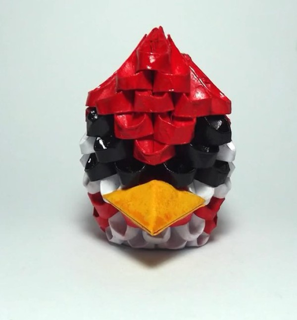 Origami triangle with little red bird and red angry bird making tutorial