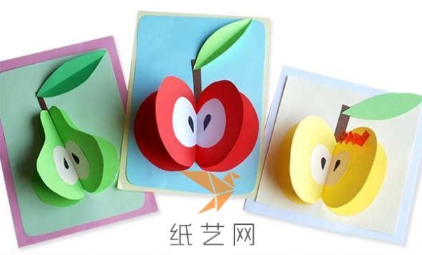 Illustrated tutorial for children to make cute three-dimensional fruit Teachers Day greeting cards by hand