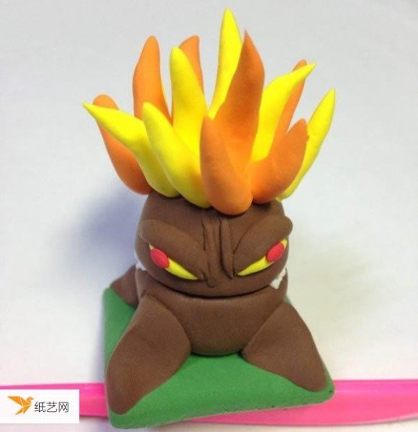 Illustration of how to hand-make the Torch Stump of Plants vs. Zombies using ultra-light clay