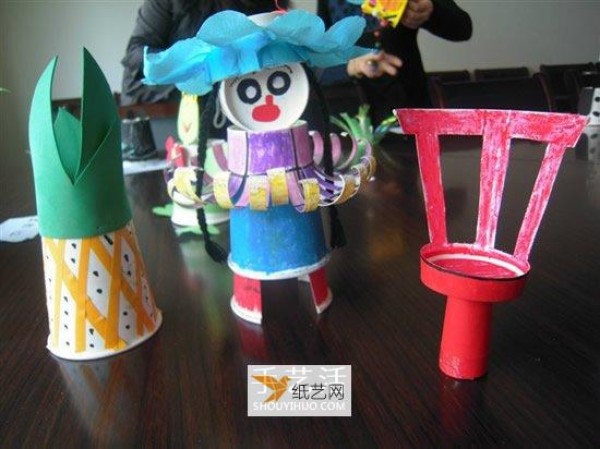 Simple handmade paper cups made by kindergarten children