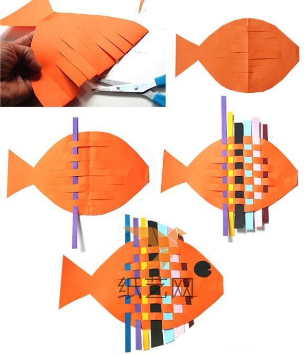 Illustrated tutorial for children to make colorful tropical fish by hand