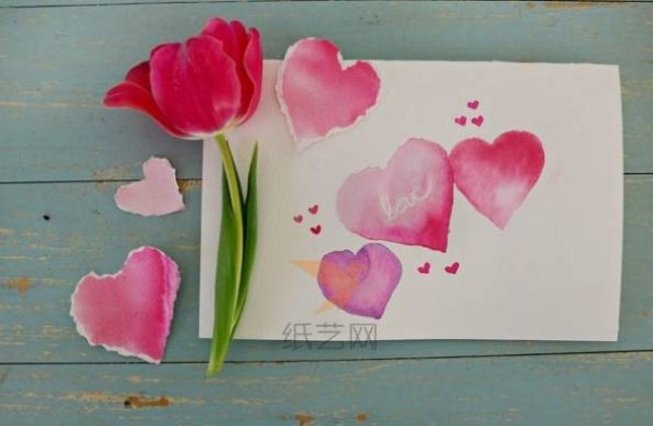 How to make handmade greeting cards with watercolor hearts for Valentines Day