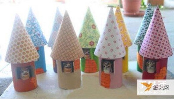 Tutorial on how to make a steeple house for young children using toilet paper rolls