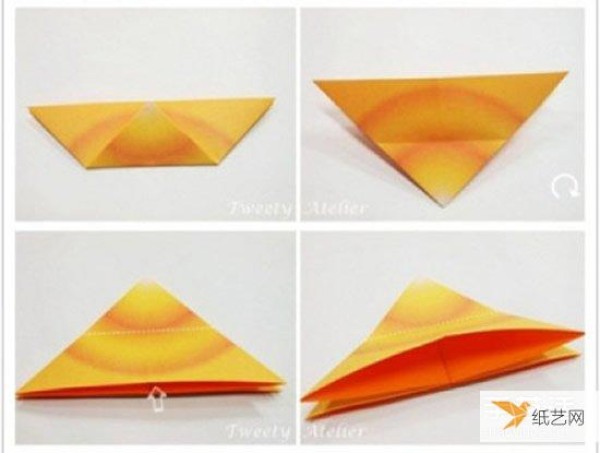 Step-by-step diagram of how to fold a double-layer heart that can be used as a seal on wedding invitations