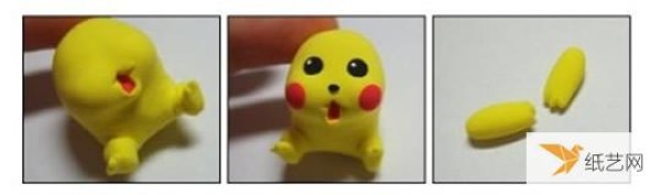 Illustrated tutorial on hand-making cute baby Pikachu from clay