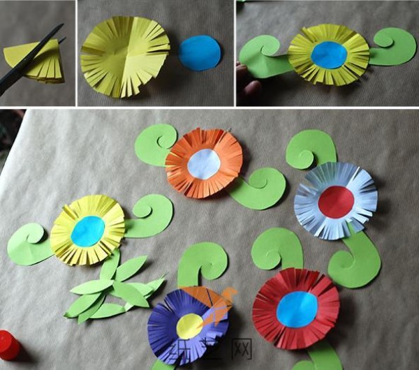 Childrens handmade spring classroom decoration paper flower making tutorial