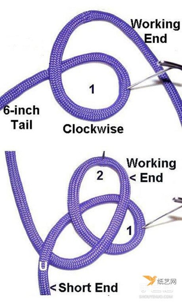 Illustrated tutorial on how to weave two round knots, the Cloud Knot and the Solomon Seal Knot.