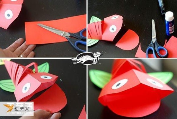 Prepare some paper cutting and make a tutorial on how to make a cute three-dimensional big-mouthed fish toy.