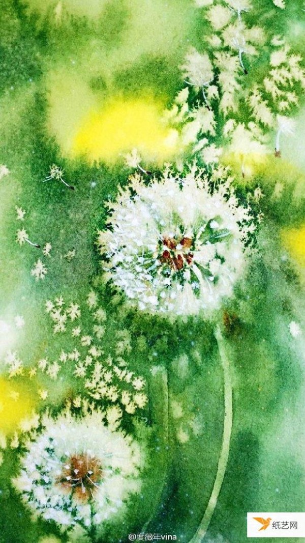 Use salt and watercolor to create a dandelion painting with an oil painting-like texture