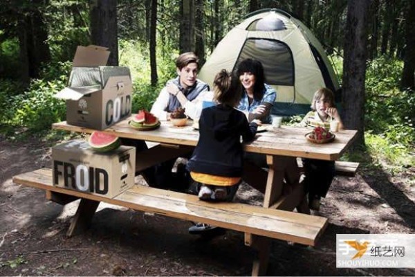 Personalized portable refrigerator handmade from discarded cartons and tin foil materials