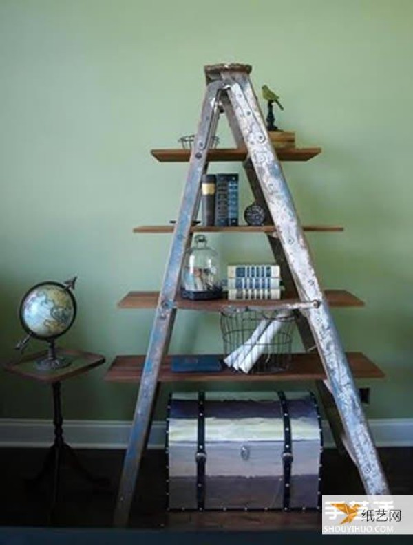 Renovate old ladders to hand-make personalized shelf bracket storage racks