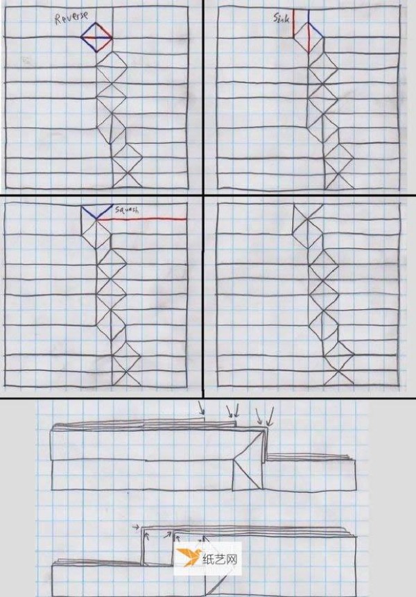 Illustration of the origami method of a very realistic shark mouth