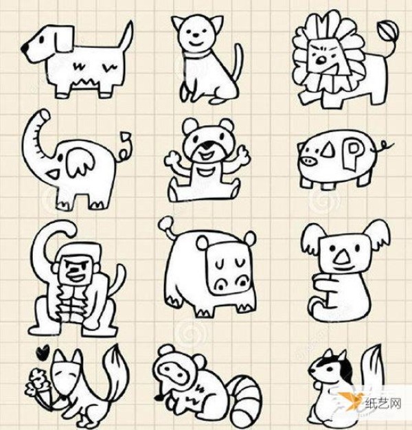 Very cute animal simple drawing handbook material pictures, all available in black and white and color