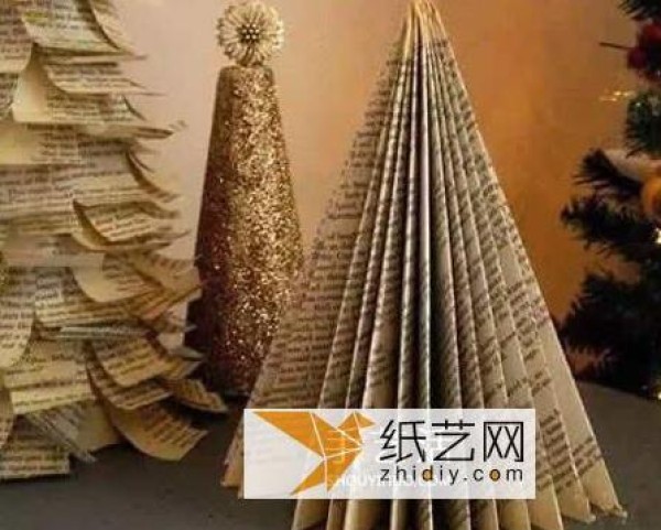 Used books turned into Christmas trees, simple craftsmanship