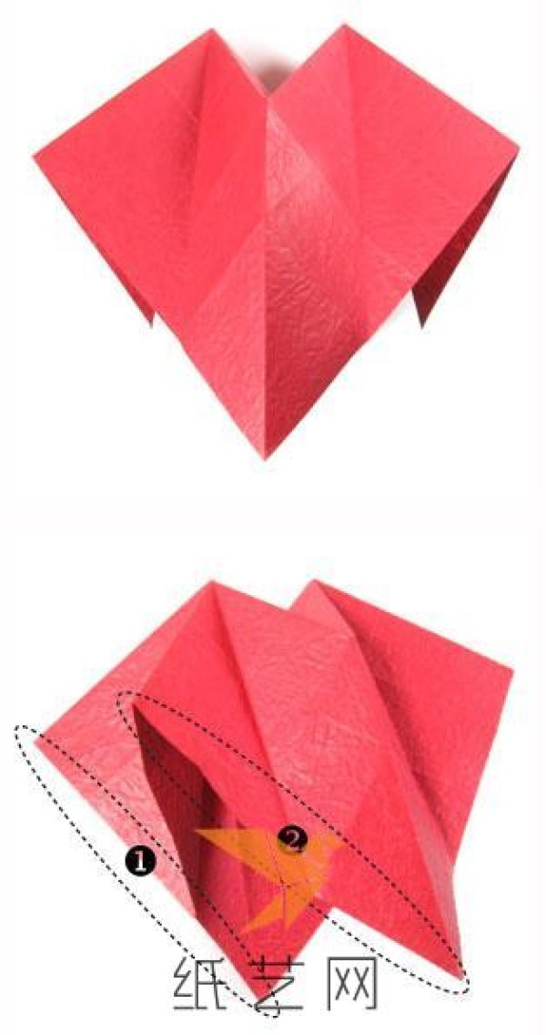 Tutorial on how to make a three-dimensional origami love Valentines Day gift