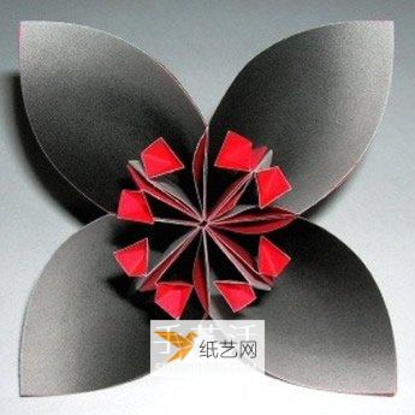 Illustration of the origami method of a beautiful four-petal flower ball