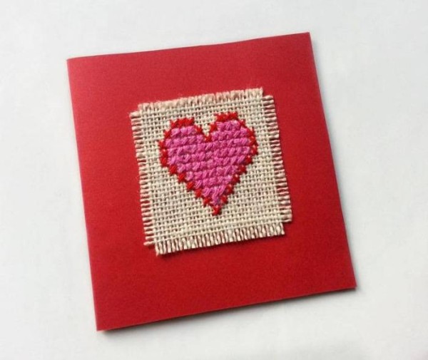 Cross-stitch heart-shaped Valentines Day card confession card making tutorial