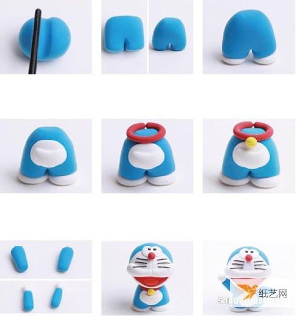 Tutorial illustration of using clay to make Doraemon Doraemon