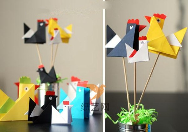 Tutorial on making handmade origami rooster for children