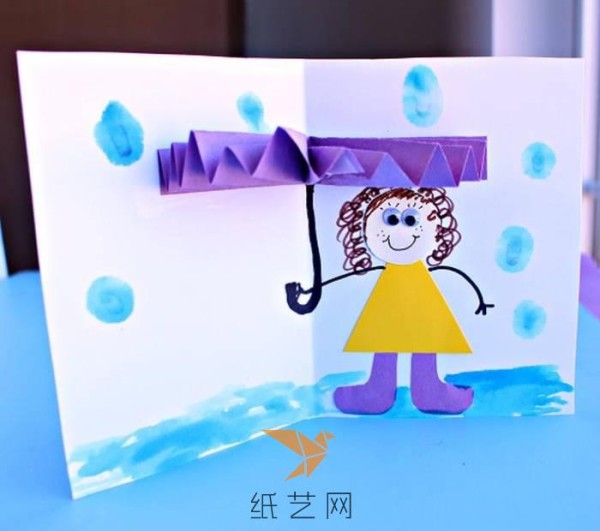 Tutorial on making a three-dimensional greeting card with a beautiful little girl holding an umbrella