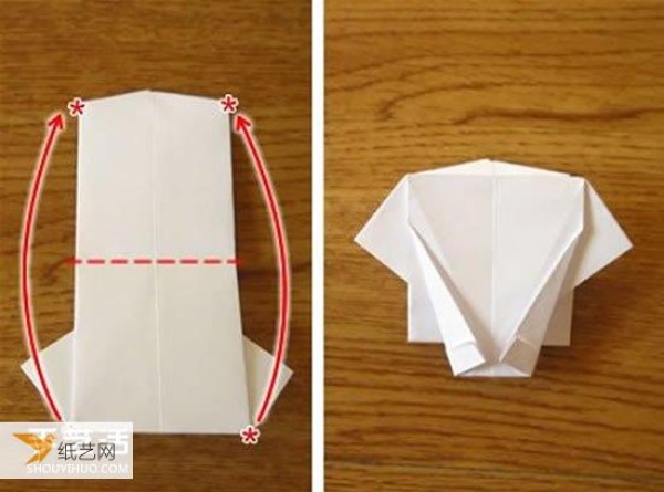 Illustrated tutorial on using dollar origami to fold a short-sleeved T-shirt with a cute little tie