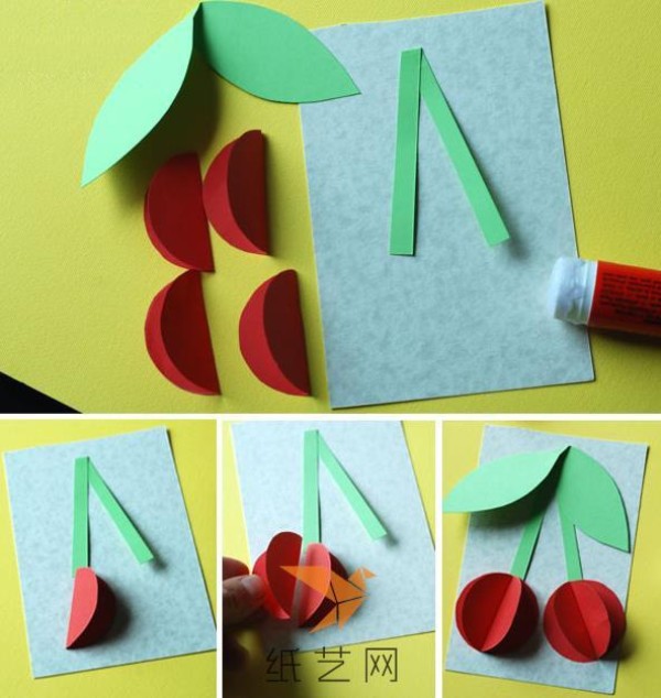 Origami sticker painting big cherry three-dimensional greeting card Childrens Day childrens handicraft