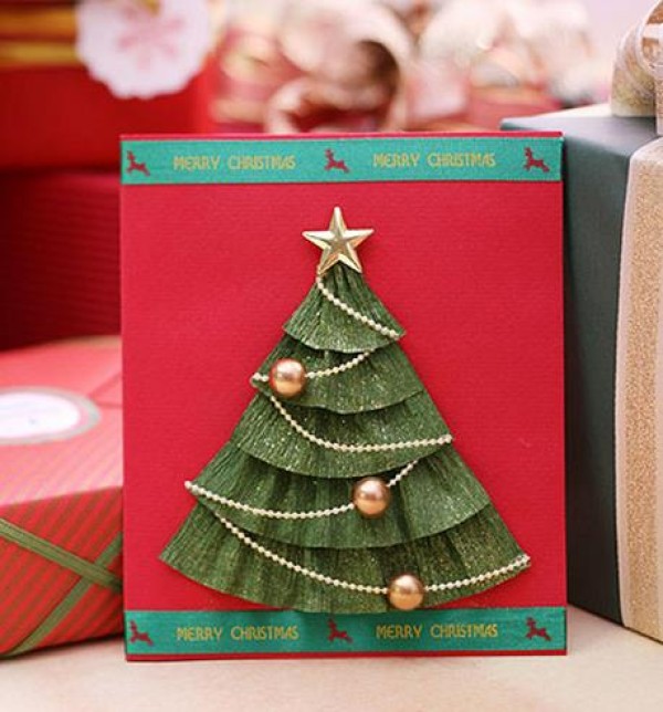 Simple and beautiful crepe paper Christmas tree Christmas greeting card making tutorial