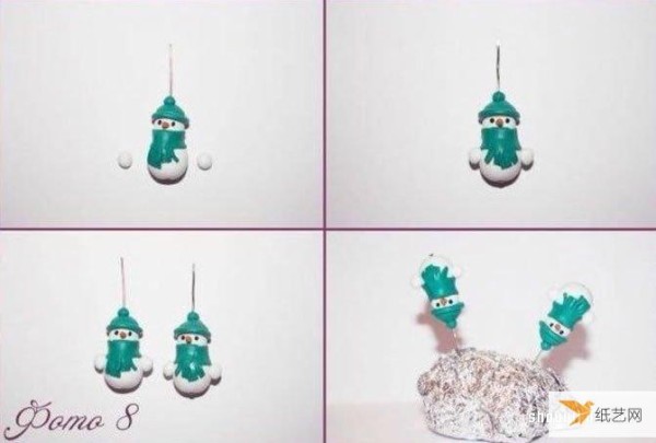 Illustrated step-by-step tutorial on how to make a personalized clay snowman pendant